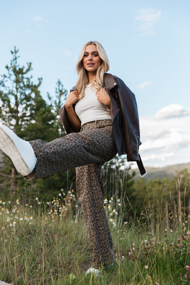 Wild Things Taupe and Brown Leopard Wide Leg Pants SALE