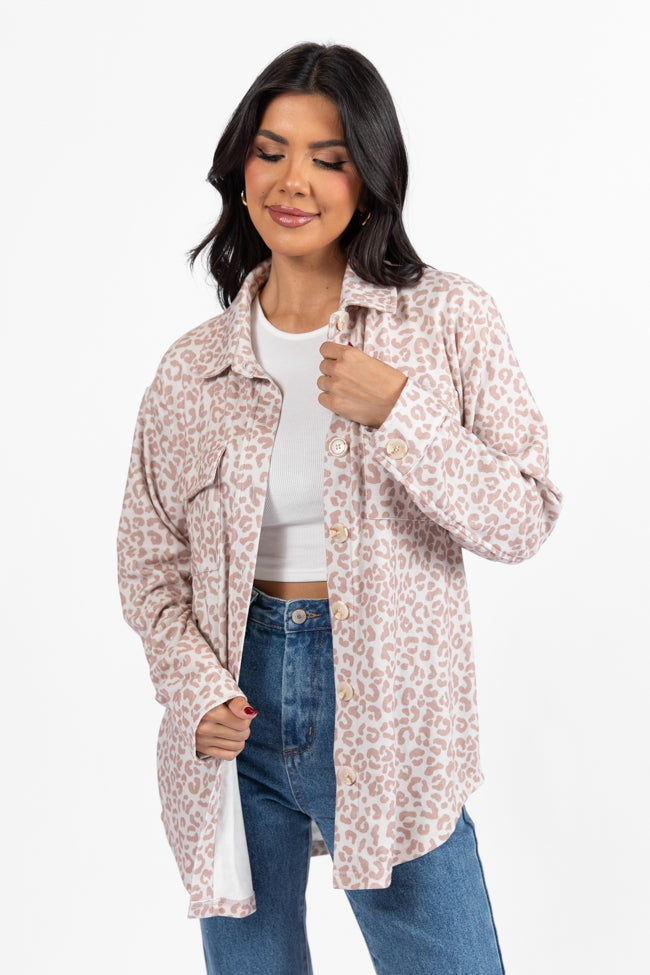 In Those Days Ivory and Beige Leopard Knit Shacket FINAL SALE