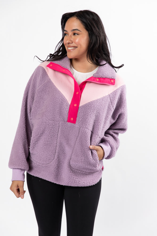 Good Feelings Purple Multi Colorblock Sherpa Pullover FINAL SALE