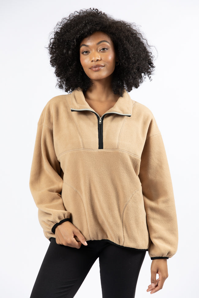 Outside The Box Beige Contrast Trim Fleece Pullover FINAL SALE