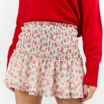 Cross My Path Ivory and Red Drop Smocked Waist Mini Skort FINAL SALE