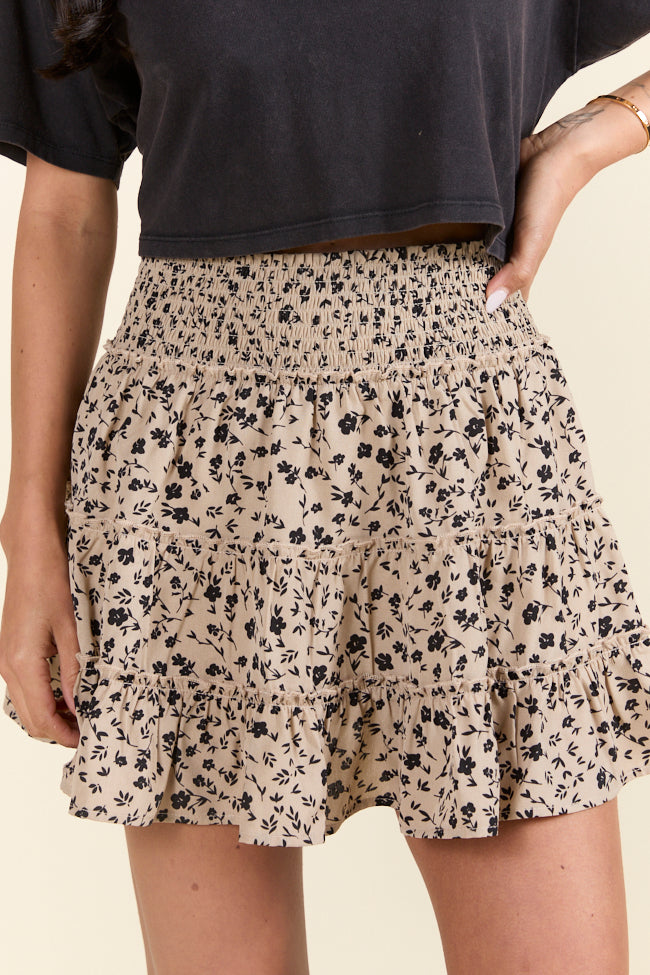 Rachelle Tan and Black Floral Mini Skort SALE