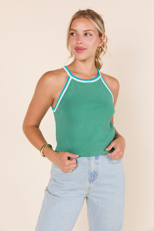 Graely Sleeveless Halter Green Sweater SALE