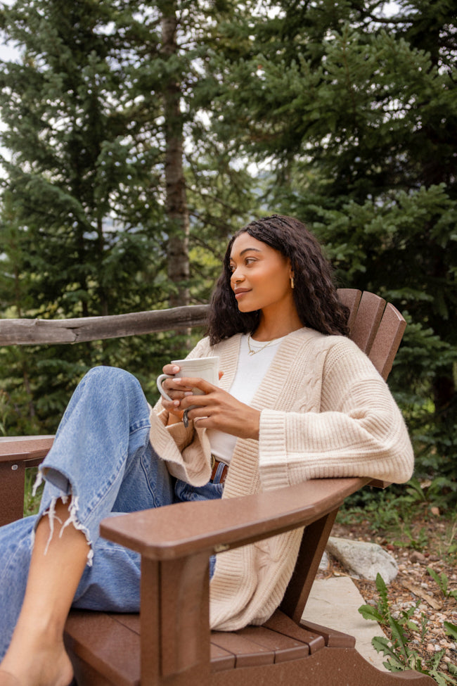 Aleah Beige Cable Sweater Coat SALE